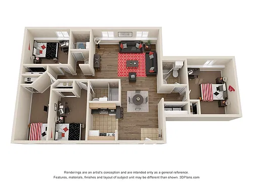 Floor plan 4 BR 3 BA Super-Sized Townhome