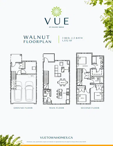 Floor plan 3 Bed 2.5 Bath Walnut