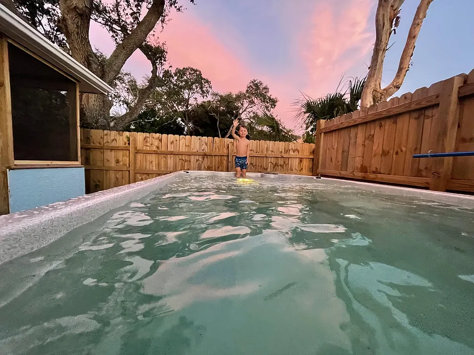 large swim spa with privacy features