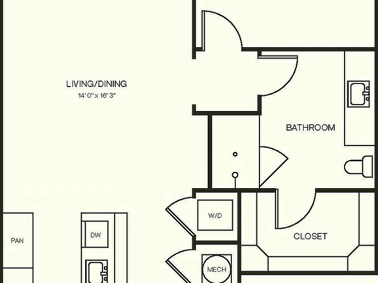 Explore urban living comfort with this well-designed one-bedroom apartment layout. Explore urban living comfort with this well-designed one-bedroom apartment layout.