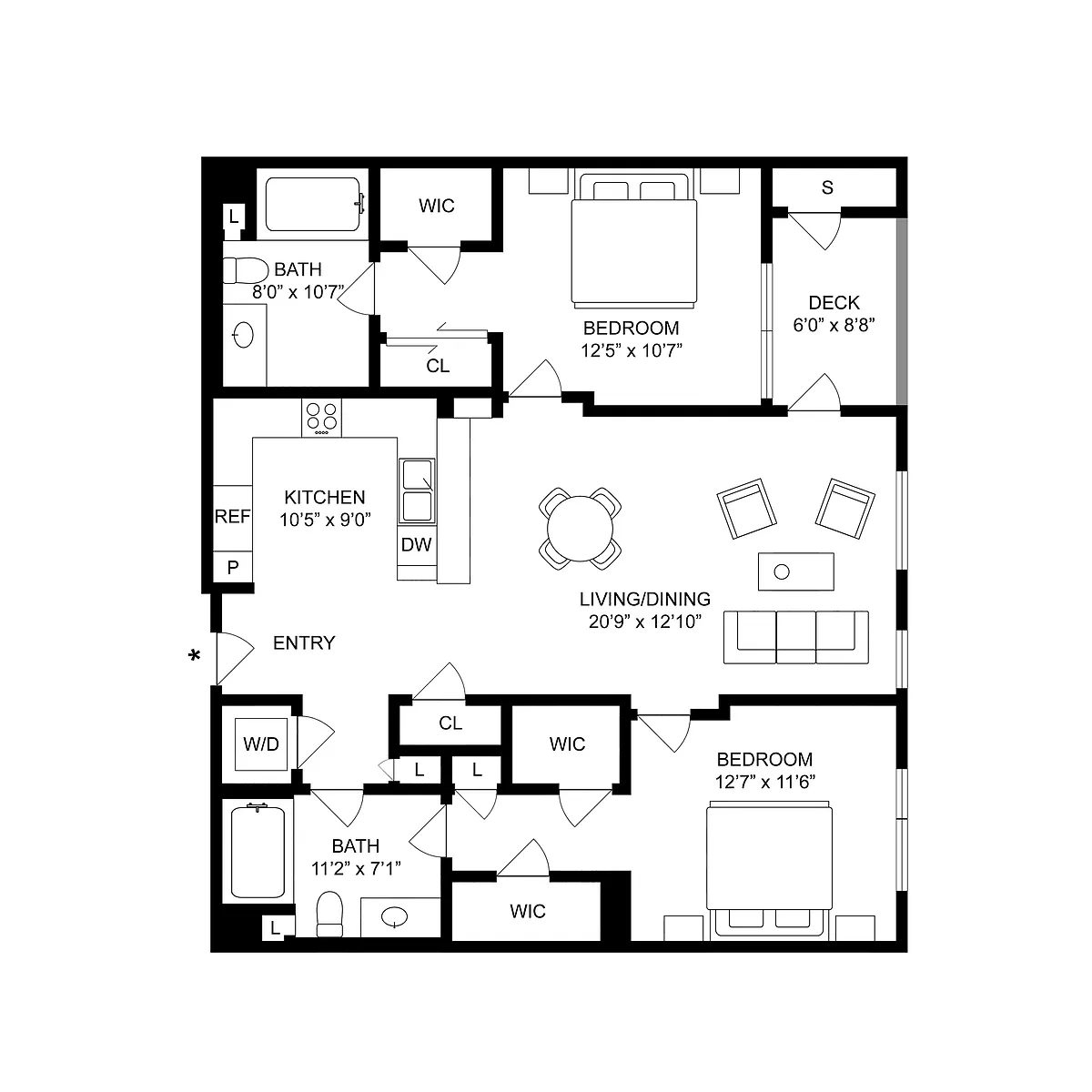 Floor plan 2 Bed, 2 Bath C