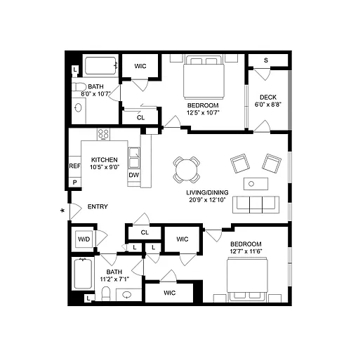Floor plan 2 Bed, 2 Bath C