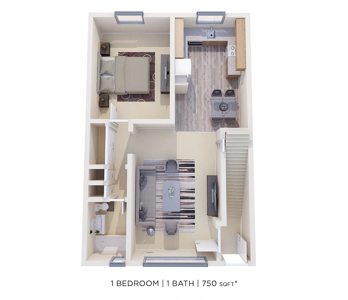 Floor plan One Bedroom - 750 sqft