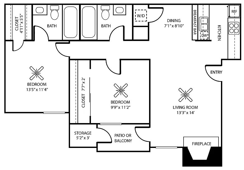 Floor plan 2 Bedroom 2 Bathroom