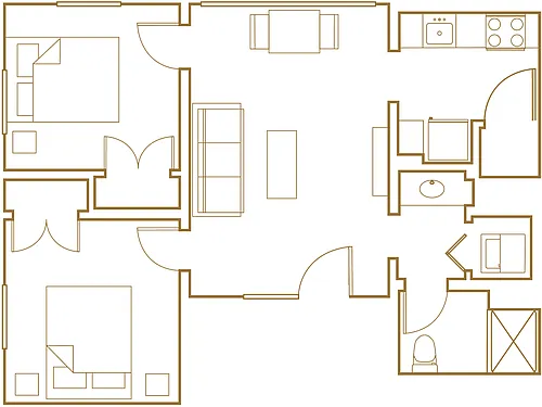 Floor plan 2 Bed, 1 Bath - 762 SF