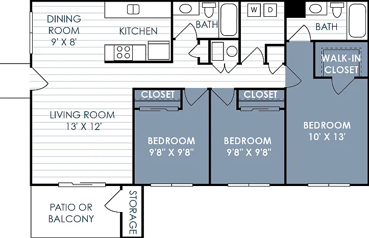 3 Bedroom 2 Bathroom Floorplan Diagram