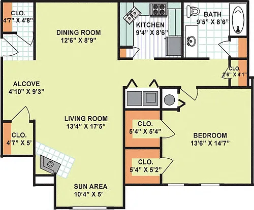 Floor plan One Bedroom One Bath (1,093 Square Feet)