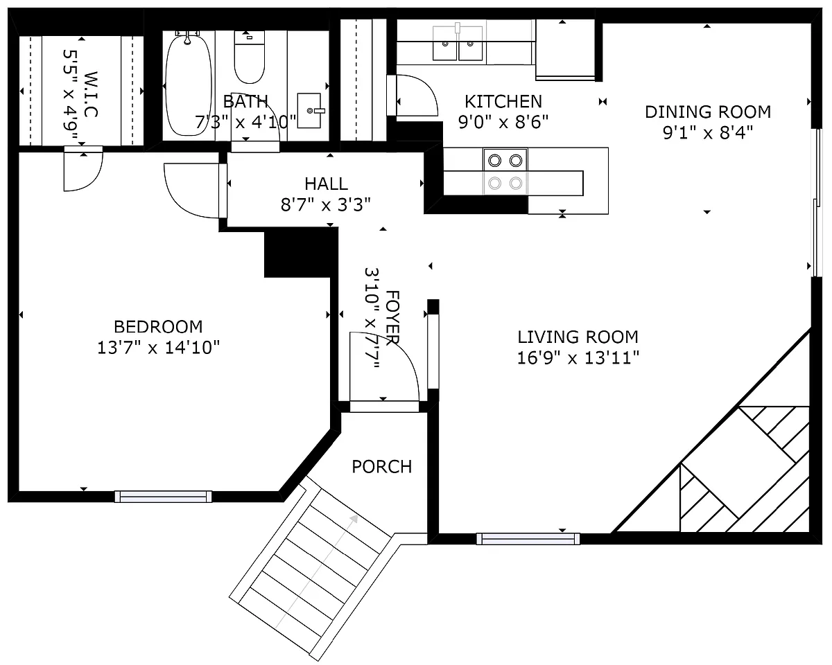 Floor plan 1 bedroom 1 bath