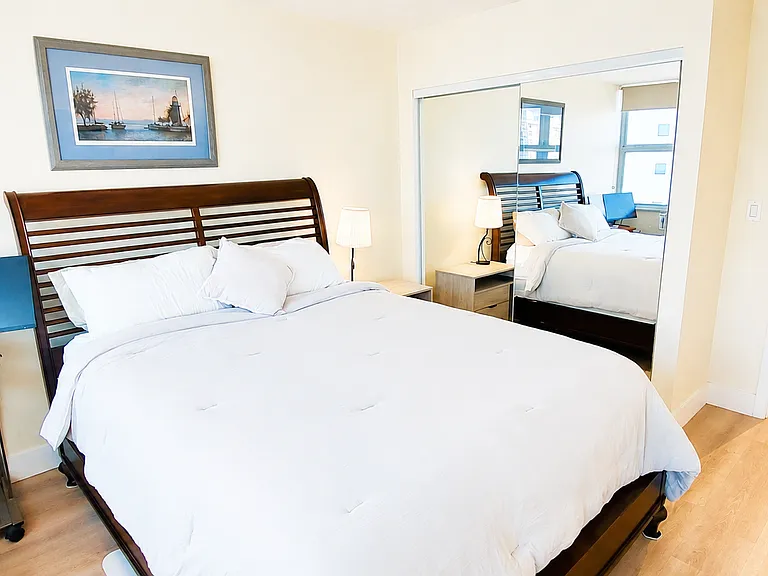Bright Minimalist Bedroom with Office Corner