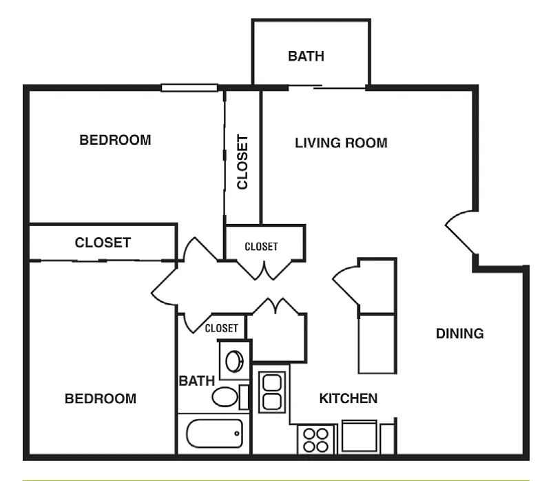 Floor plan 2 Bedroom/1 Bathroom