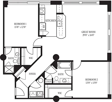 Floor plan CO-D Two Bedroom, Two Bathroom