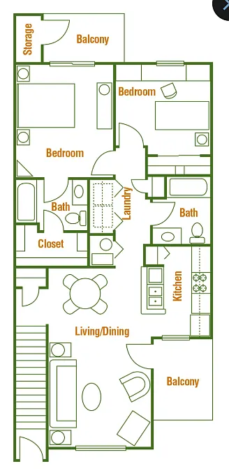 Floor plan 2 Bed 2 Bath