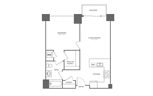 Floor plan 1 Bed/1 Bath-A6