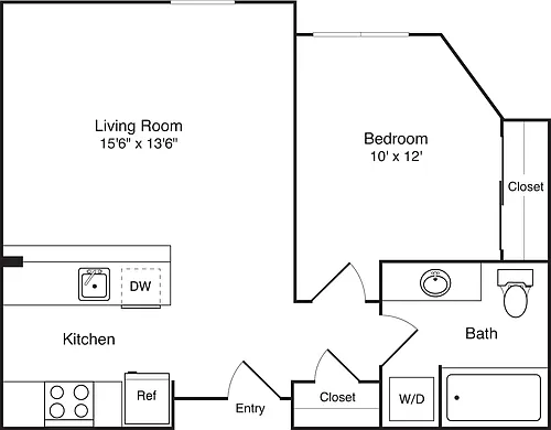 Floor plan 1 Bedroom C no balcony