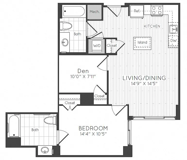 Floor plan 1 Bed/2 Bath Den
