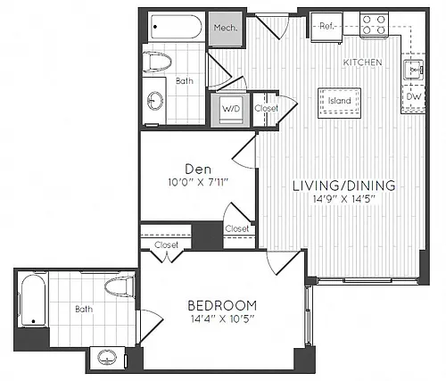 Floor plan 1 Bed/2 Bath Den