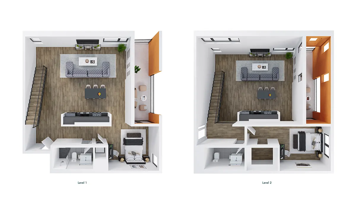 Floor plan Penthouse 1 Bedroom Loft + Den B1