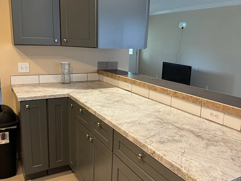 New cabinets, countertop, floor