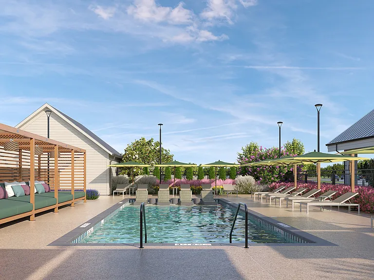 Oxenfree Rowlett pool with cabanas.
