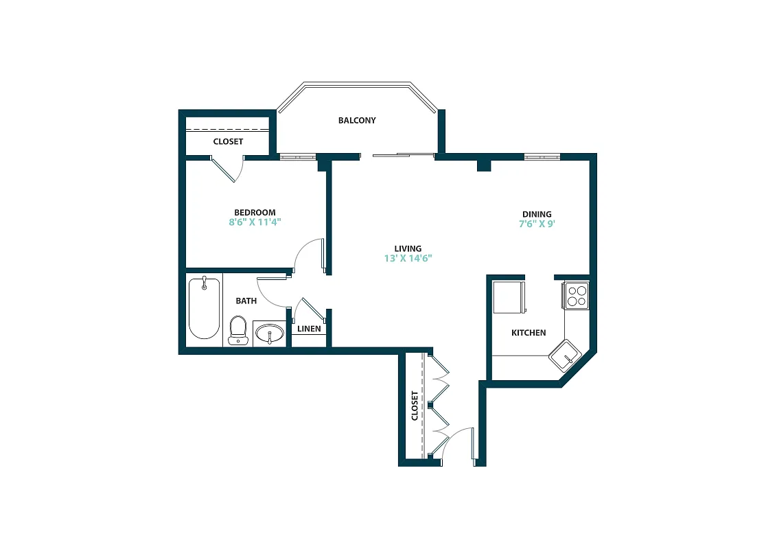 Floor plan Junior One Bedroom
