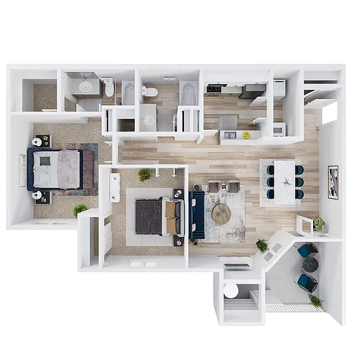 Floor plan 2 Bed 2 Bath A - Renovated