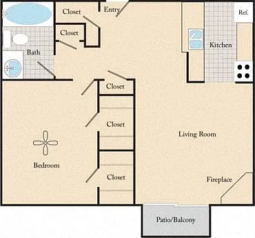Floor plan 1 Bed, 1 Bath A1