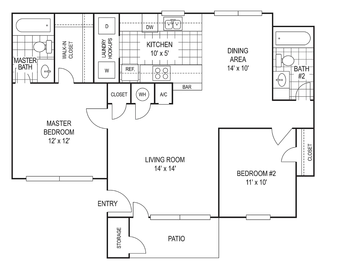 Floor plan 2 Bed, 2 Bath