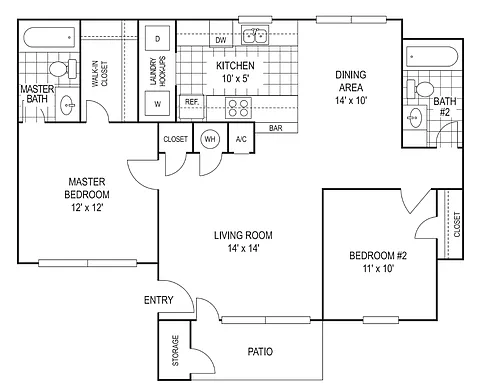 Floor plan 2 Bed, 2 Bath