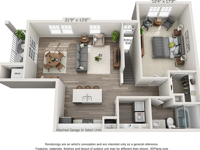 One bedroom with garage - 947 square feet One bedroom with garage - 947 square feet