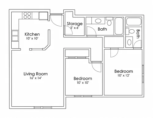 Floor plan 2 Bedroom 2 Bathroom A