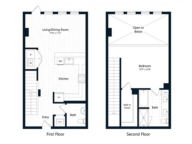 Floor plan One Bedroom One Bath Loft (988 SF)