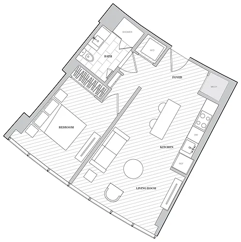 Floor plan 1 Bed 1 Bath B1D