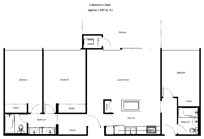 Floor plan 3-Bed, 2-Bath