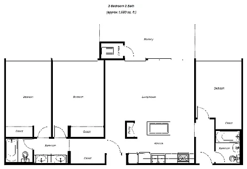 Floor plan 3-Bed, 2-Bath