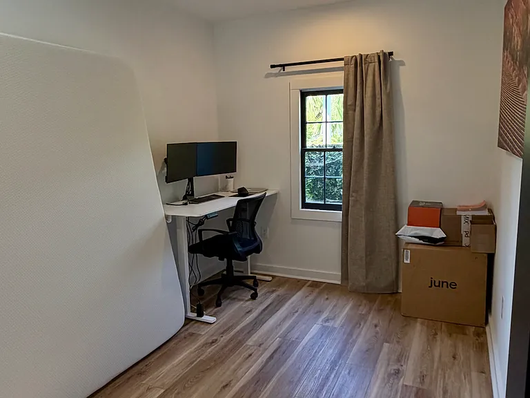 2nd bedroom. Fits queen size bed (slightly smaller than 1st bedroom, about 2 feet shorter).
