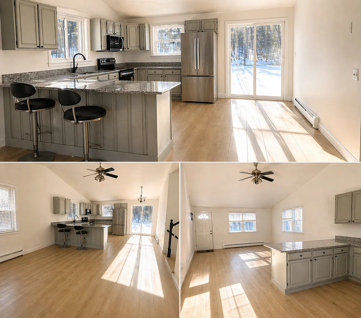 Front to back of house open concept kitchen with vaulted ceiling. - 135A Old Derry Rd #A