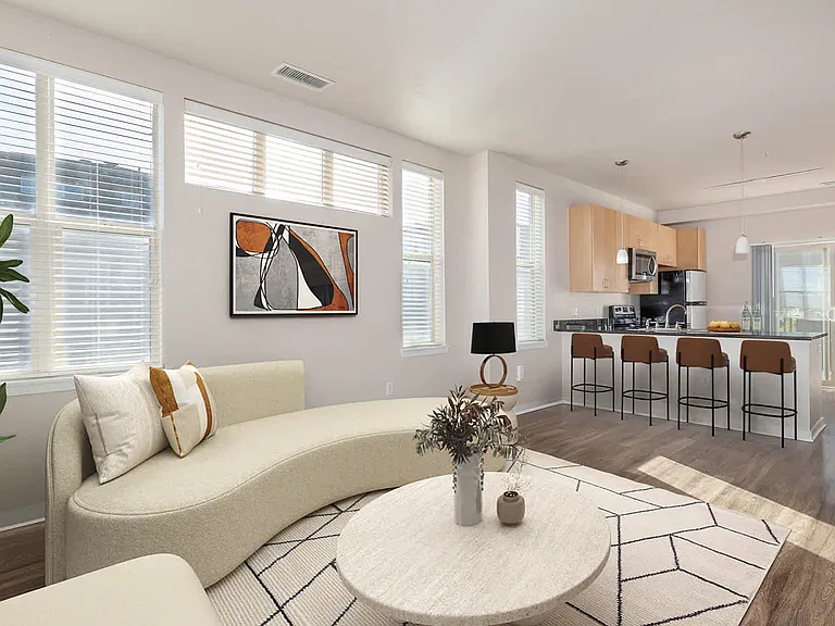 Living Area and Kitchen with Hard Surface Flooring