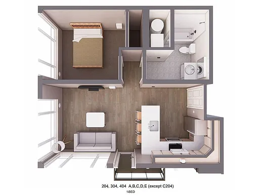 Floor plan 204 304 404 A-B-C-E except C204