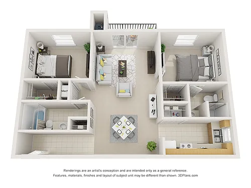 Floor plan 2 Bedroom 2 Bath Apartment Home with 951 Square Fe