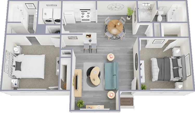 2 Bedroom Roommate Floorplan Diagram