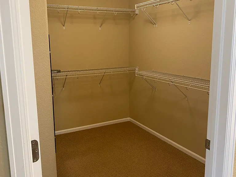 Master closet with more storage behind the door