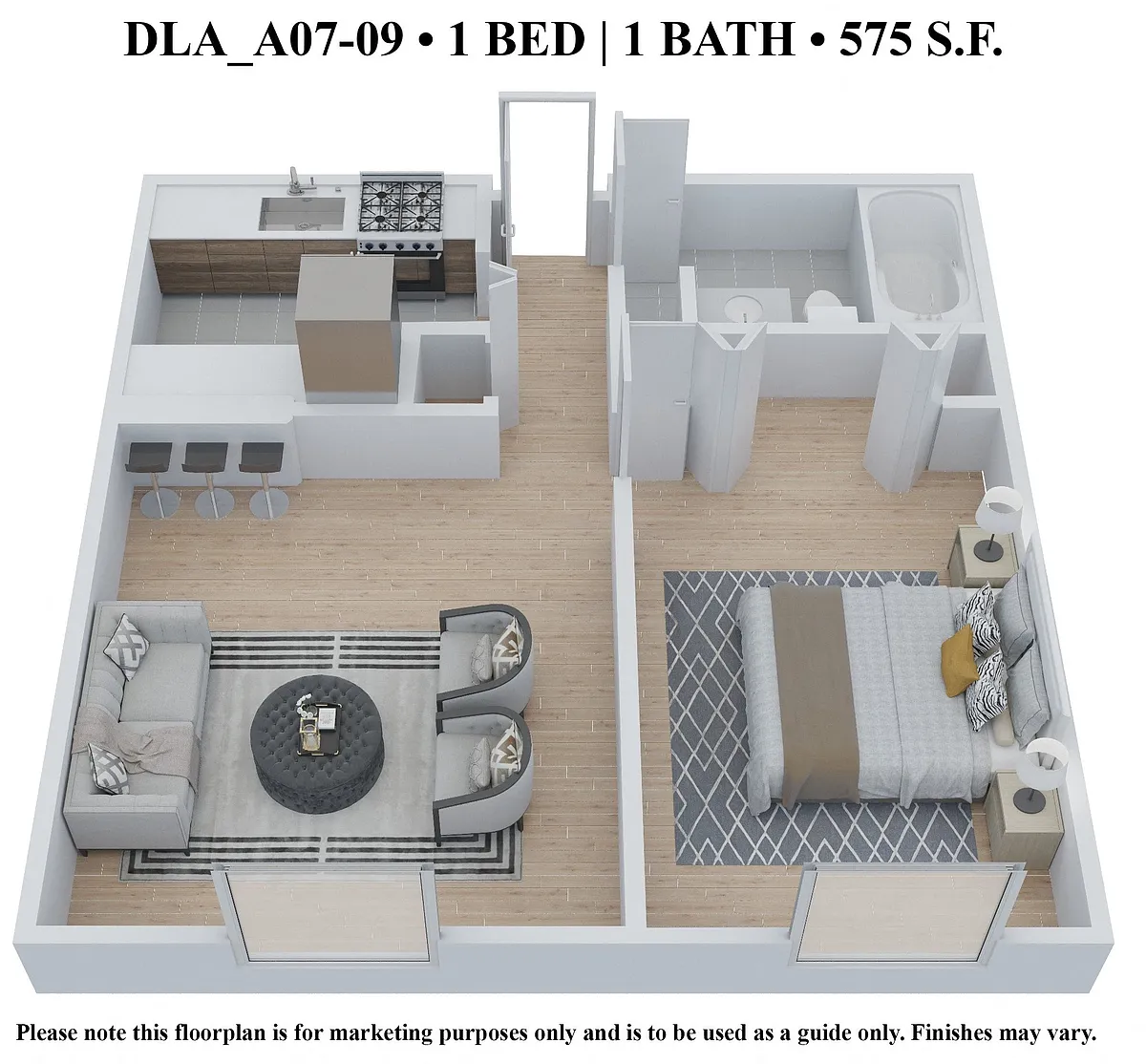 Floor plan One Bedroom One Bath - DLA575