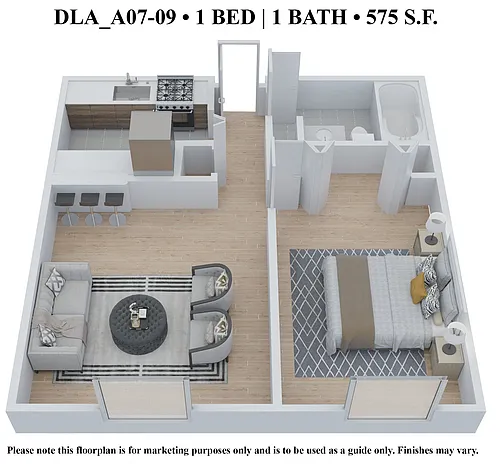 Floor plan One Bedroom One Bath - DLA575
