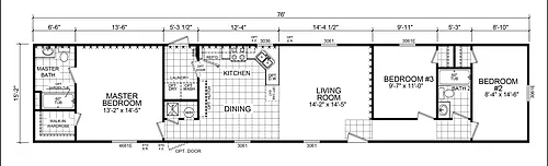 Floor plan 3 Bed 2 Bath Single Section Home