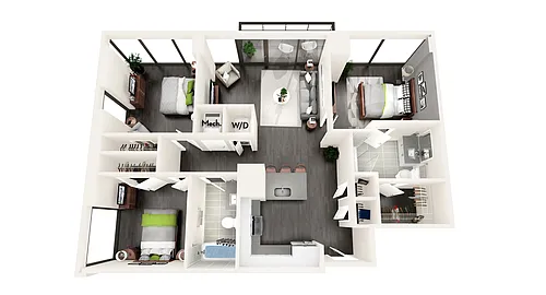 Floor plan AZD1a ACCESSIBLE 3 BEDROOM AND 2 BATH