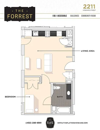 Floor plan The Forrest- One Bedroom