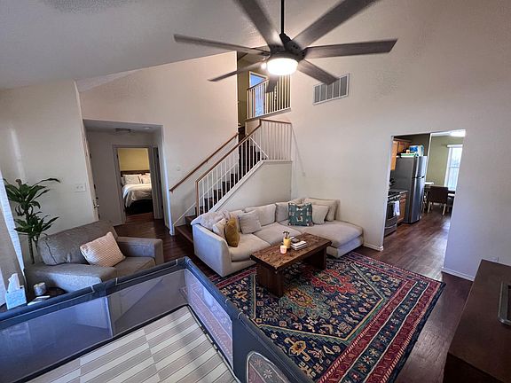 Spacious high ceiling living room area