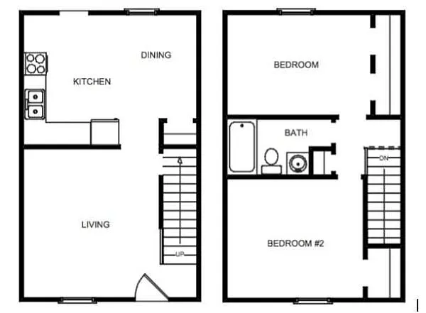 Floor plan Townhouse-2 bedrooms-1 bathroom