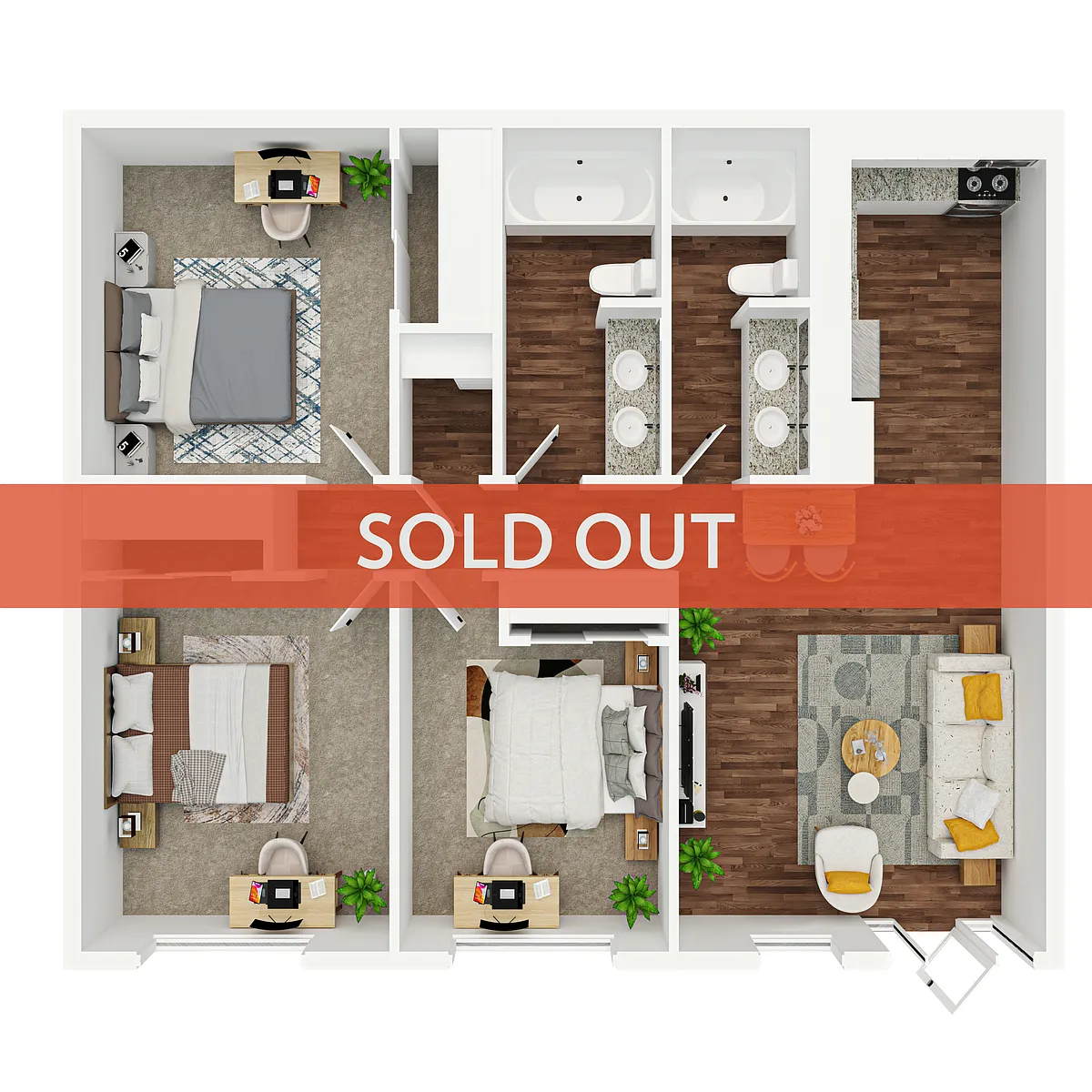 Floor plan 3BR/2BA - B