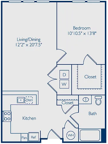 Floor plan 1 Bed 1 Bath A1O
